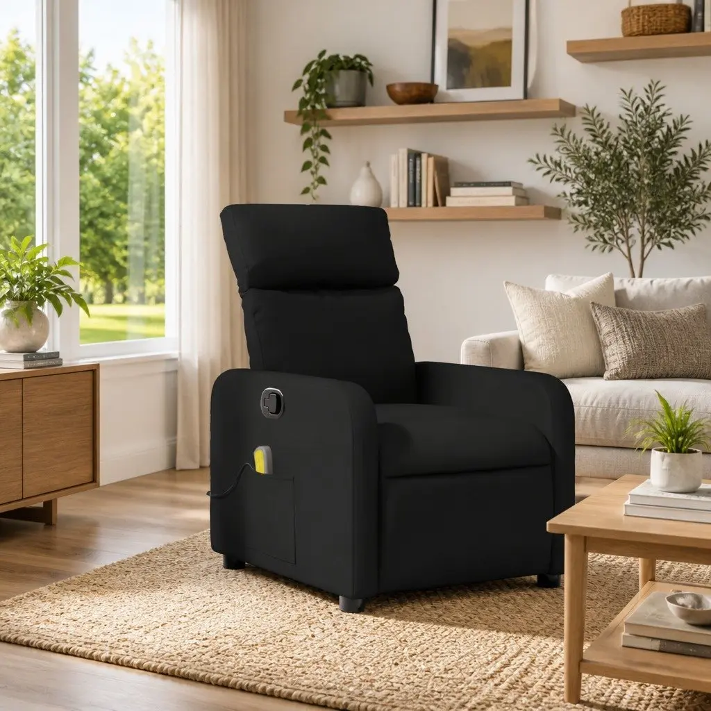 Massage Recliner Chair for Living Room Black Faux Leather Manual Reclining 6 Massage Points