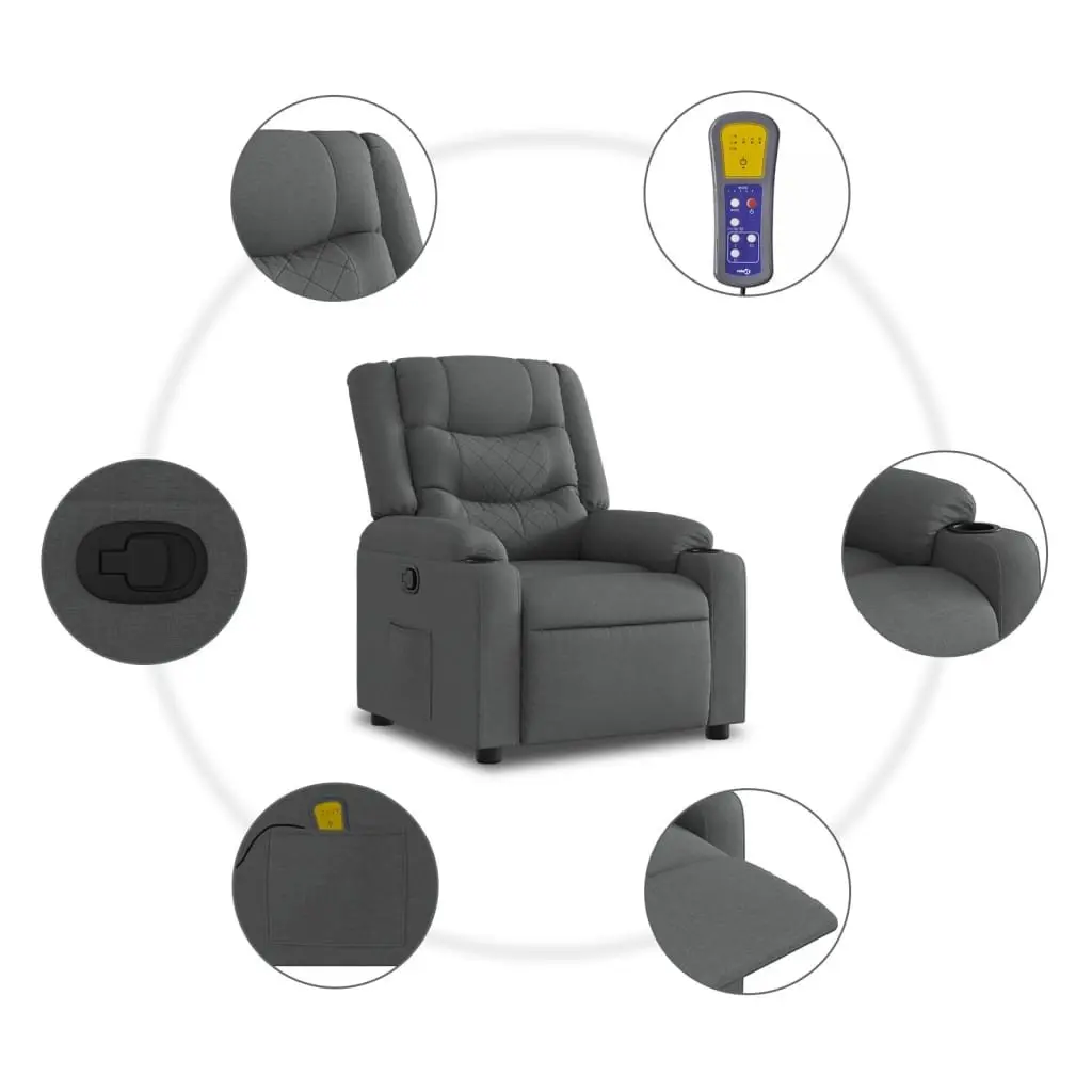 Massage Recliner Chair Living Room Dark Grey Fabric Manual Reclining