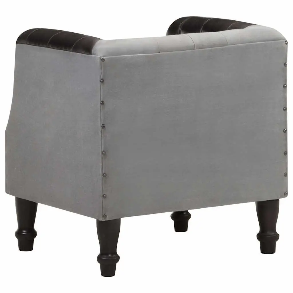 Black Leather Tub Chair for Living Room with Solid Mango Wood Legs