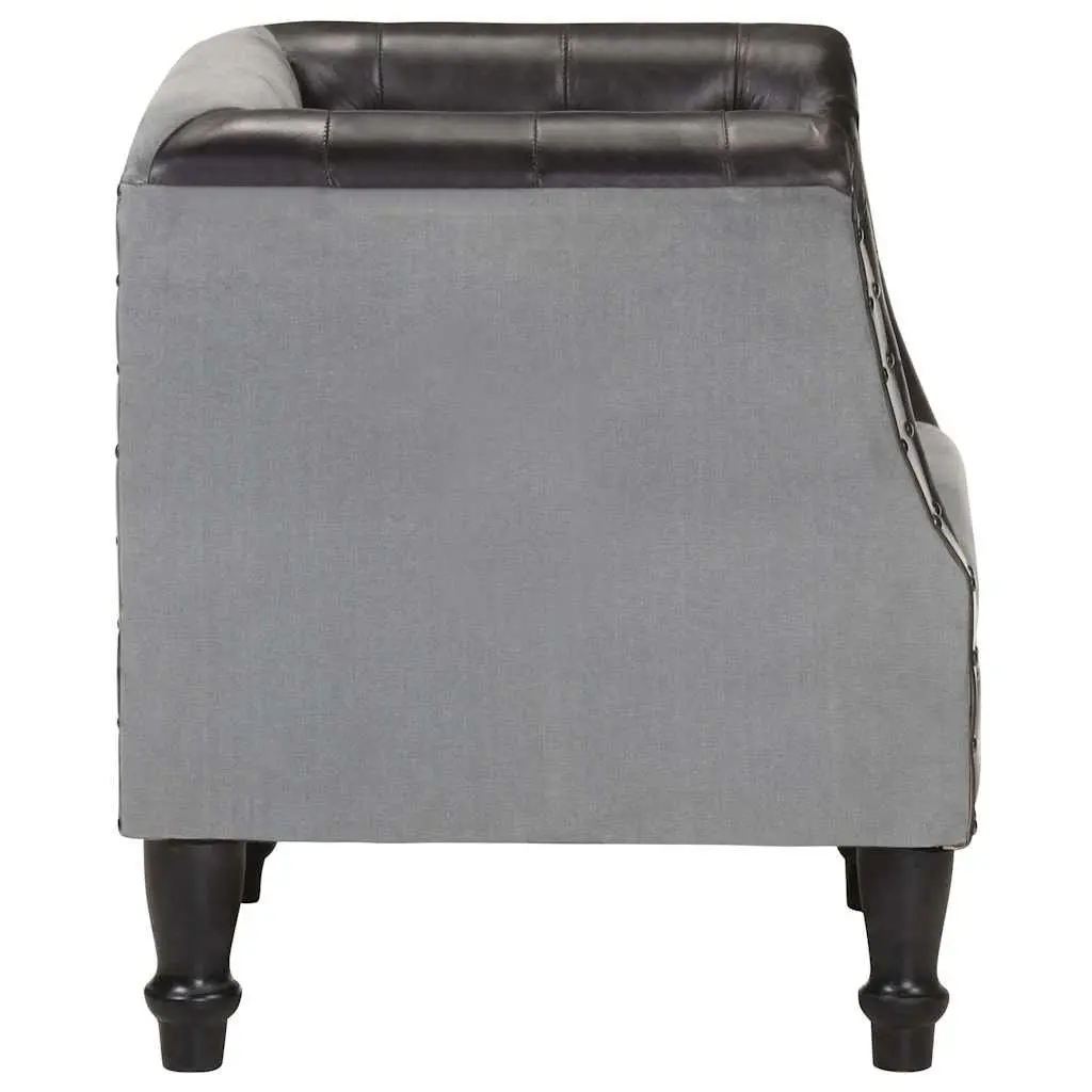 Black Leather Tub Chair for Living Room with Solid Mango Wood Legs