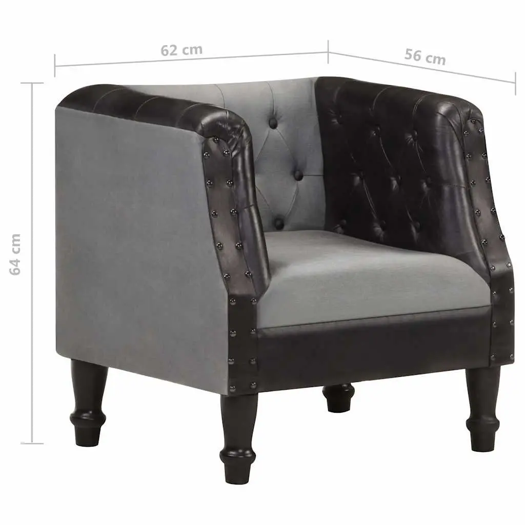 Black Leather Tub Chair for Living Room with Solid Mango Wood Legs