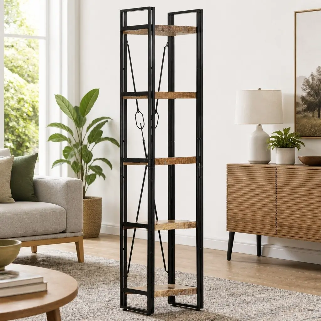 5-Tier Bookcase 40x30x180 cm Solid Mango Wood Industrial Standing Shelf Storage