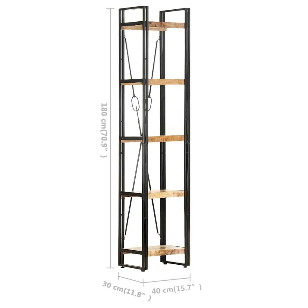 5-Tier Bookcase 40x30x180 cm Solid Mango Wood Industrial Standing Shelf Storage