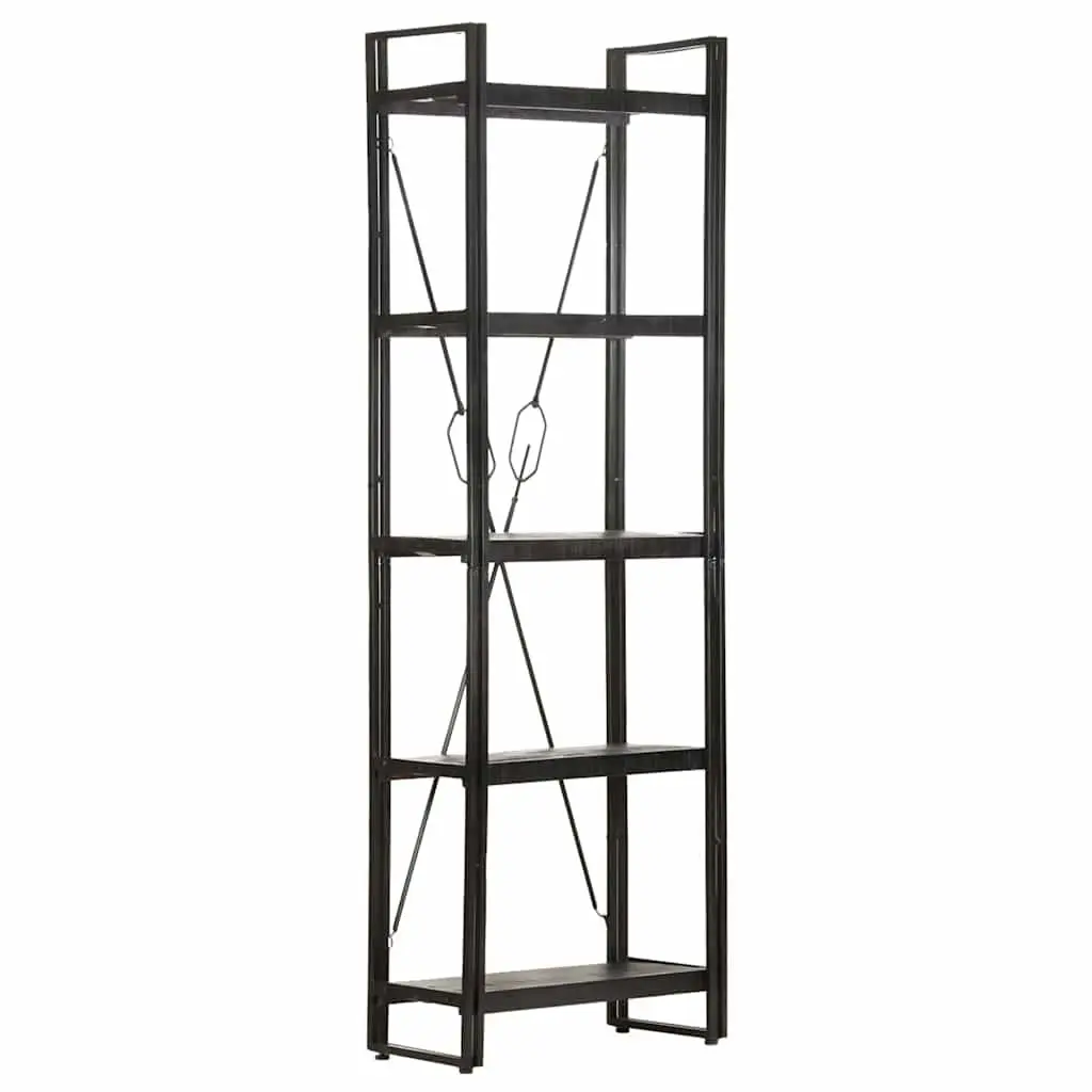 5-Tier Bookcase Black Industrial Shelving Unit Solid Mango Wood Storage Display