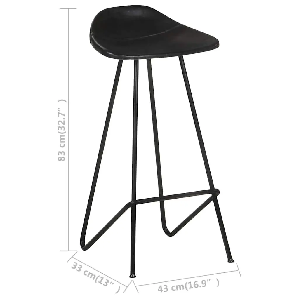 Bar Stools Kitchen Dining 2 pcs Black Leather Seat Iron Frame Industrial Style