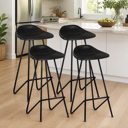 Bar Stools Set of 4 Black Leather Seats Industrial Style Dining Kitchen Chairs