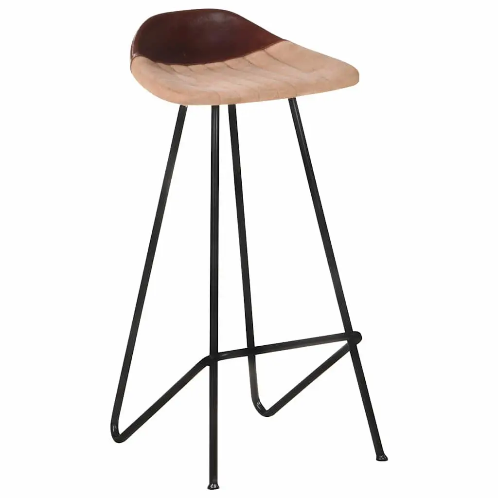4-Piece Bar Stools Set in Brown Leather
