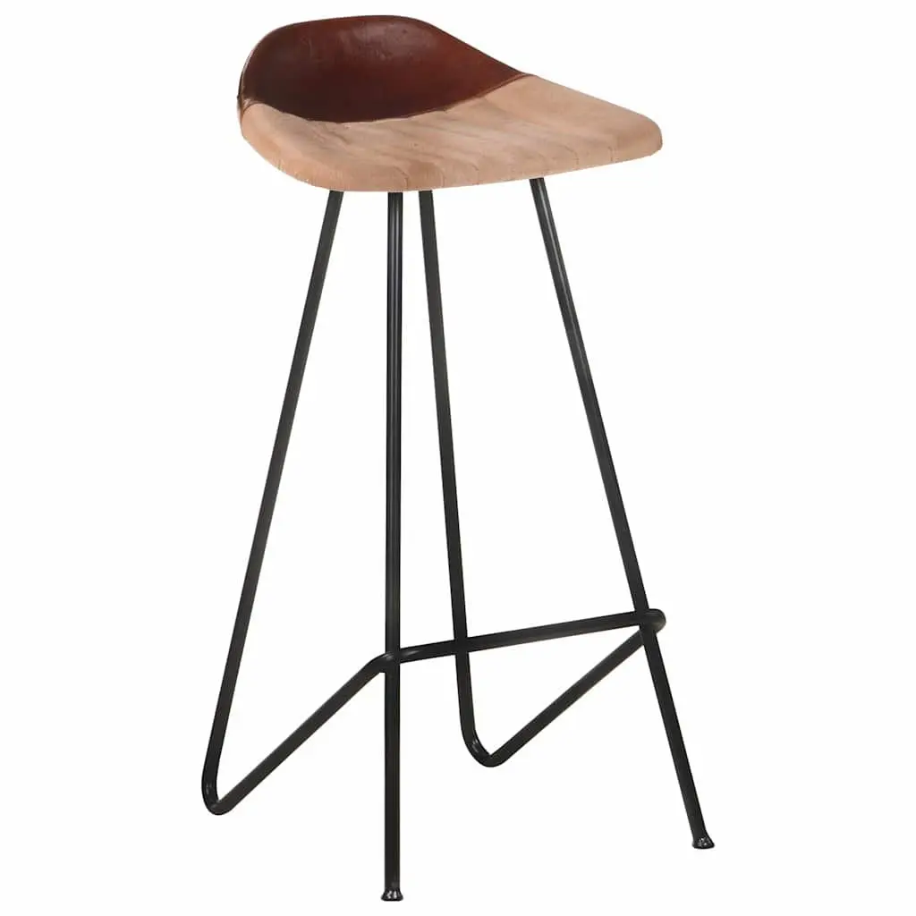 4-Piece Bar Stools Set in Brown Leather