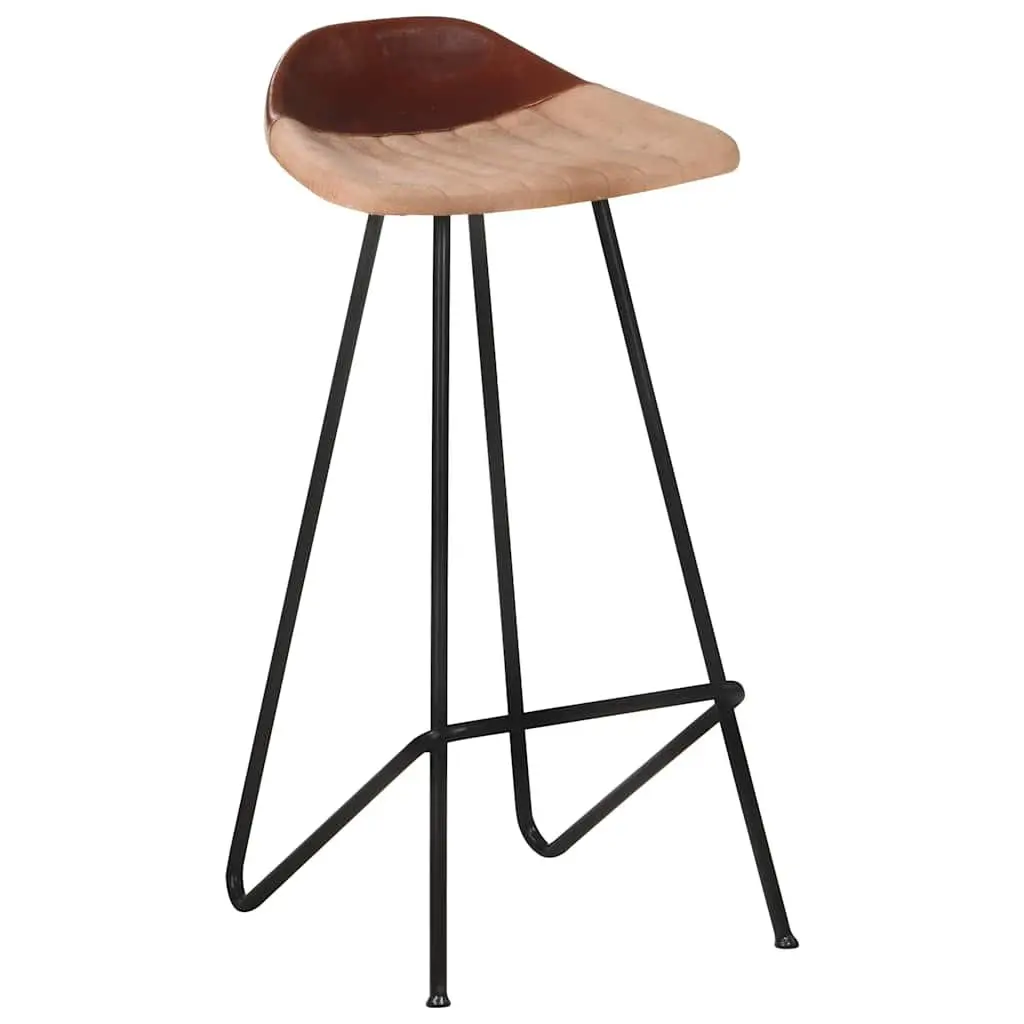 4-Piece Bar Stools Set in Brown Leather