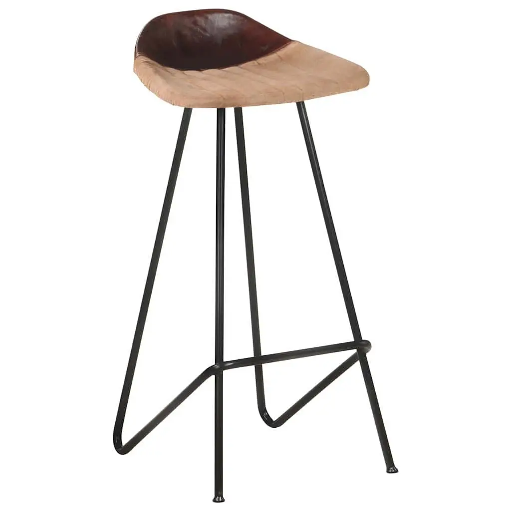 4-Piece Bar Stools Set in Brown Leather