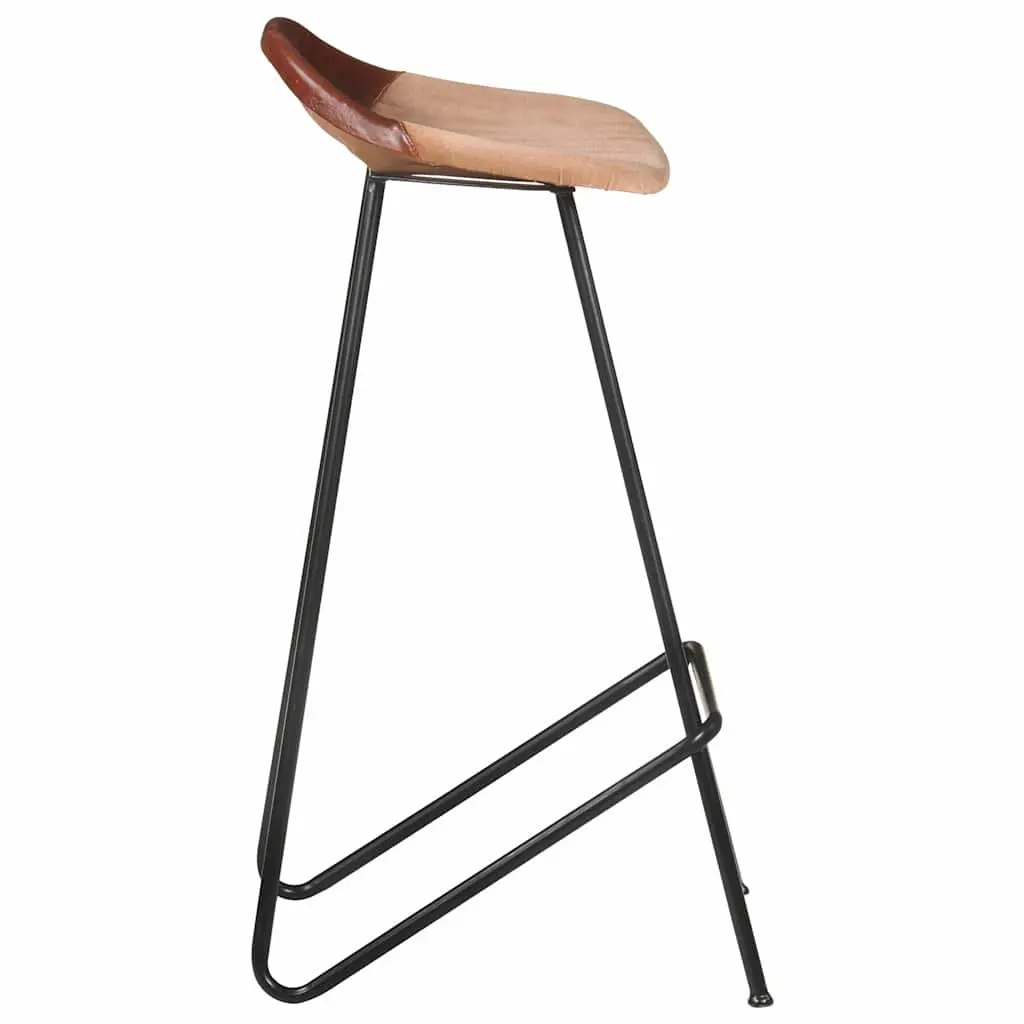 4-Piece Bar Stools Set in Brown Leather