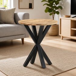 End Table 48x48x56 cm Brown Wooden Side Table with Iron Legs Living Room