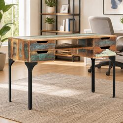 Solid Reclaimed Wood Desk: 118x48x75 cm with Iron Legs