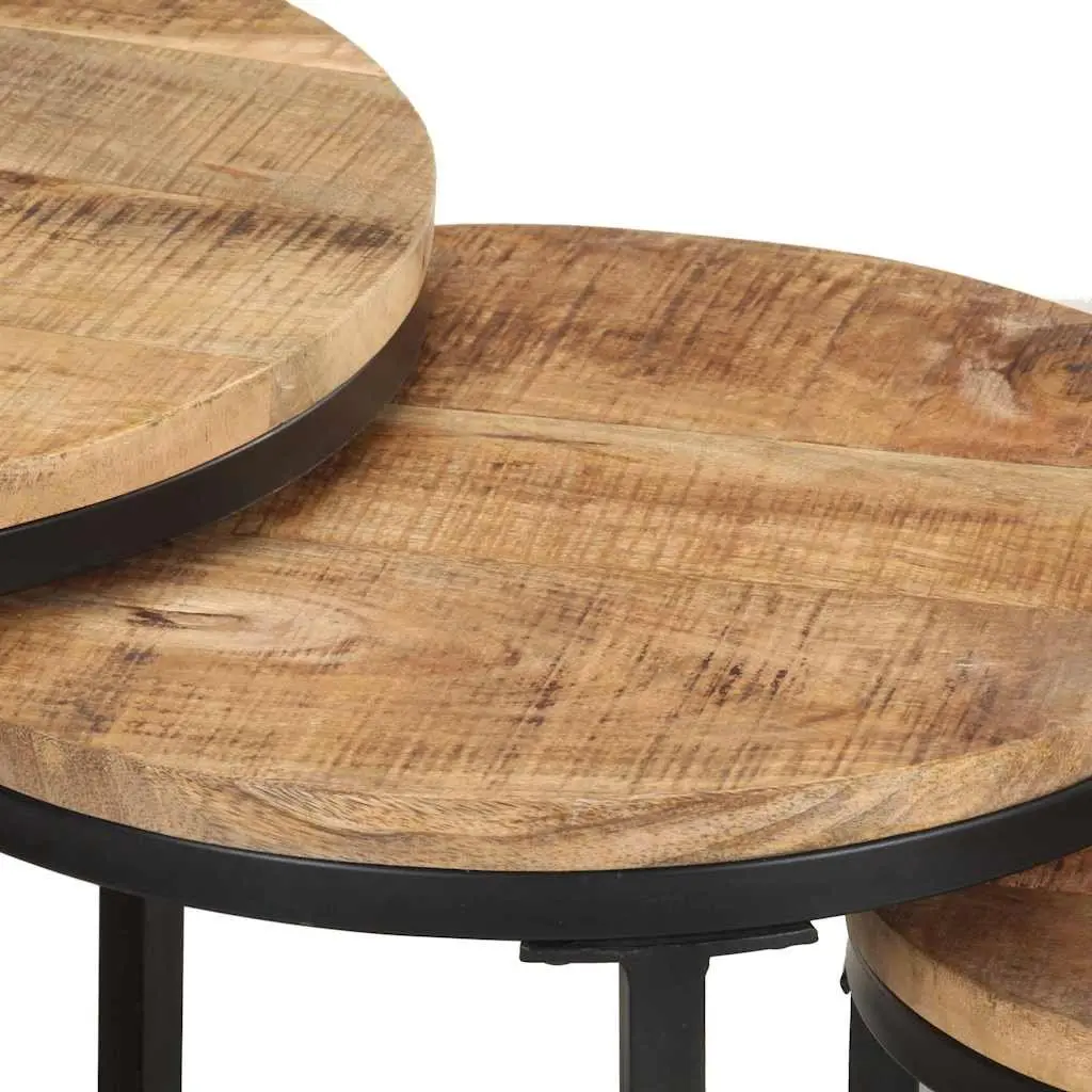 Side Tables 3 pcs Mango Wood Nesting End Tables Industrial Design Brown