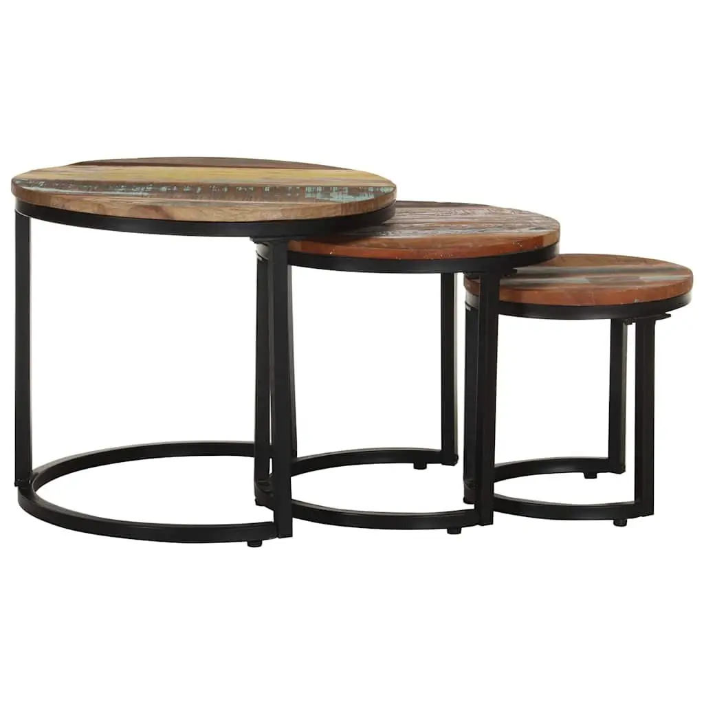 Reclaimed Wood Side Tables 3 Piece Set Industrial Home Decor