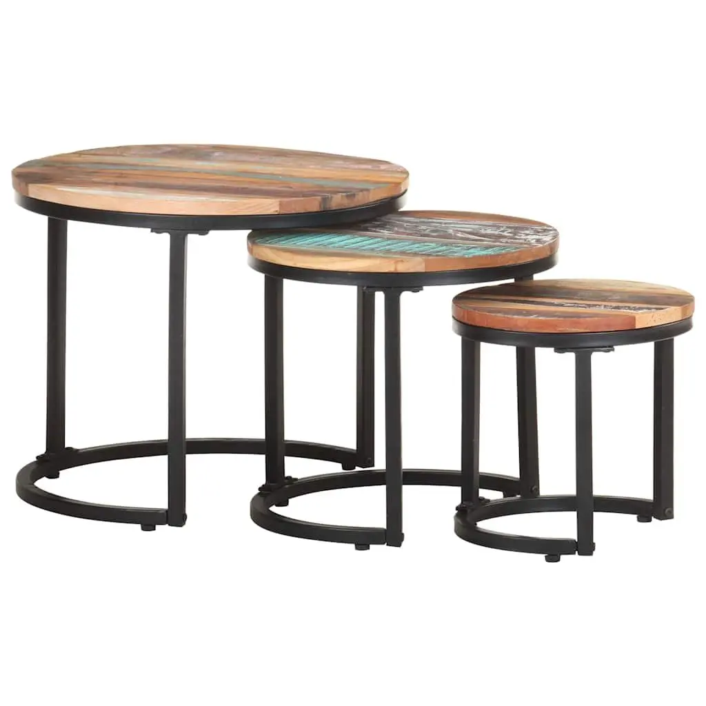 Reclaimed Wood Side Tables 3 Piece Set Industrial Home Decor
