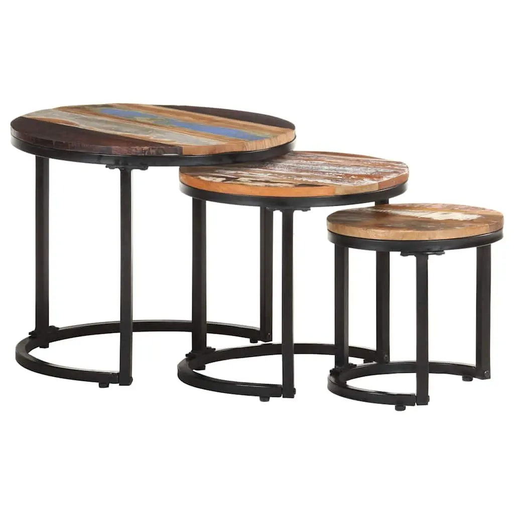 Reclaimed Wood Side Tables 3 Piece Set Industrial Home Decor