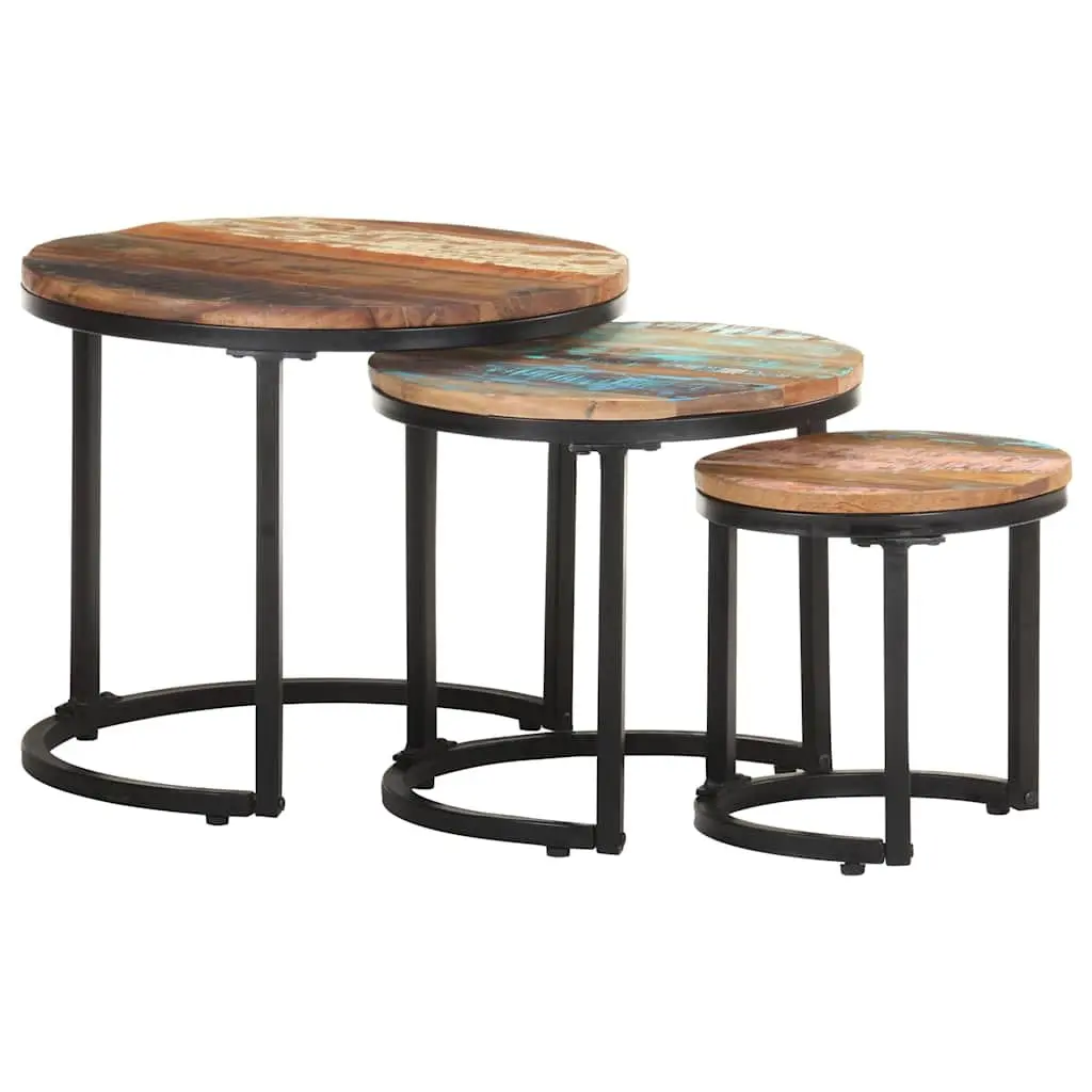 Reclaimed Wood Side Tables 3 Piece Set Industrial Home Decor
