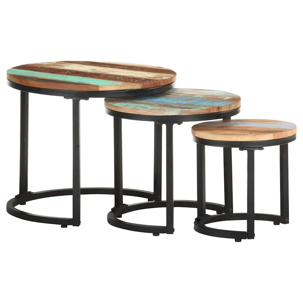 Reclaimed Wood Side Tables 3 Piece Set Industrial Home Decor