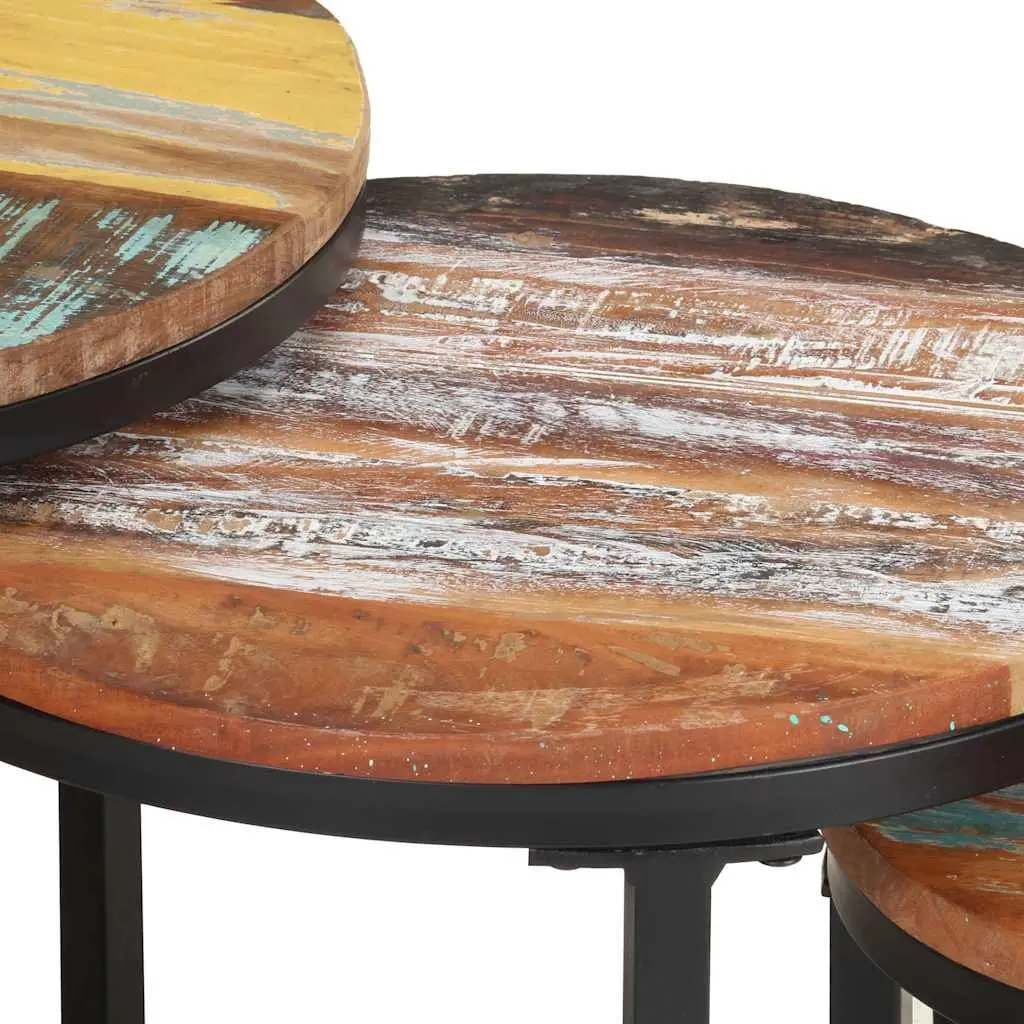 Reclaimed Wood Side Tables 3 Piece Set Industrial Home Decor