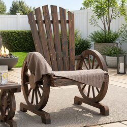 4pc Adirondack Chair Set: Solid Fir Wood, Brown Finish