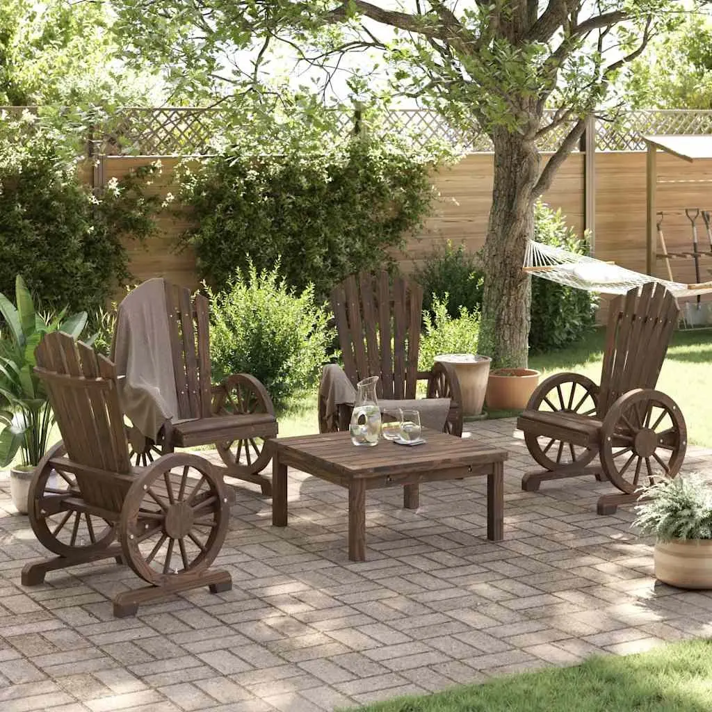 Adirondack Chairs Set for Outdoor Garden 4 Piece Solid Wood Fir Brown