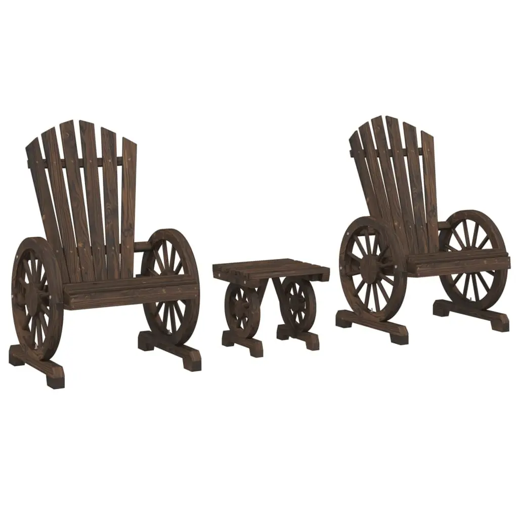Adirondack Chair Lounge Set for Garden with Coffee Table Solid Fir Wood Brown 3 Piece