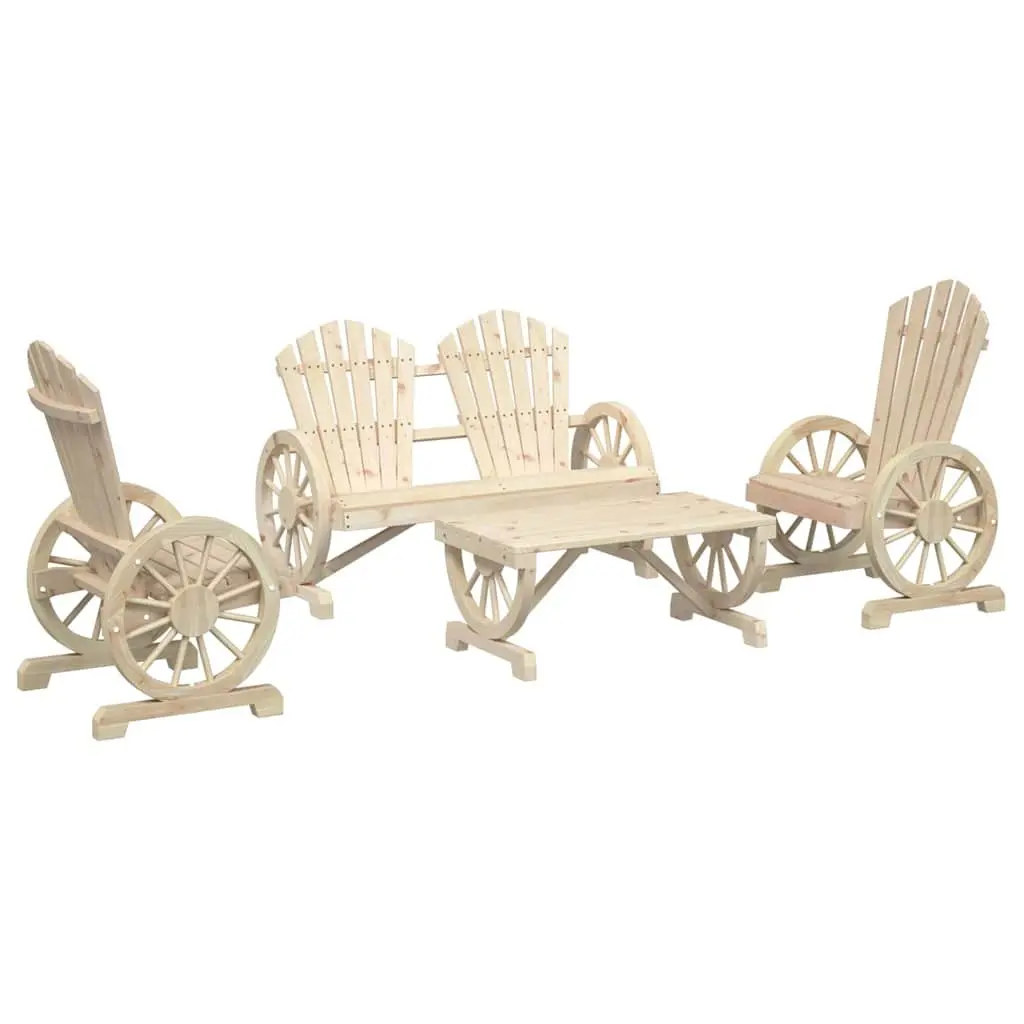 Adirondack Style Lounge Set for Outdoor Use Solid Fir Wood Brown 4 Piece