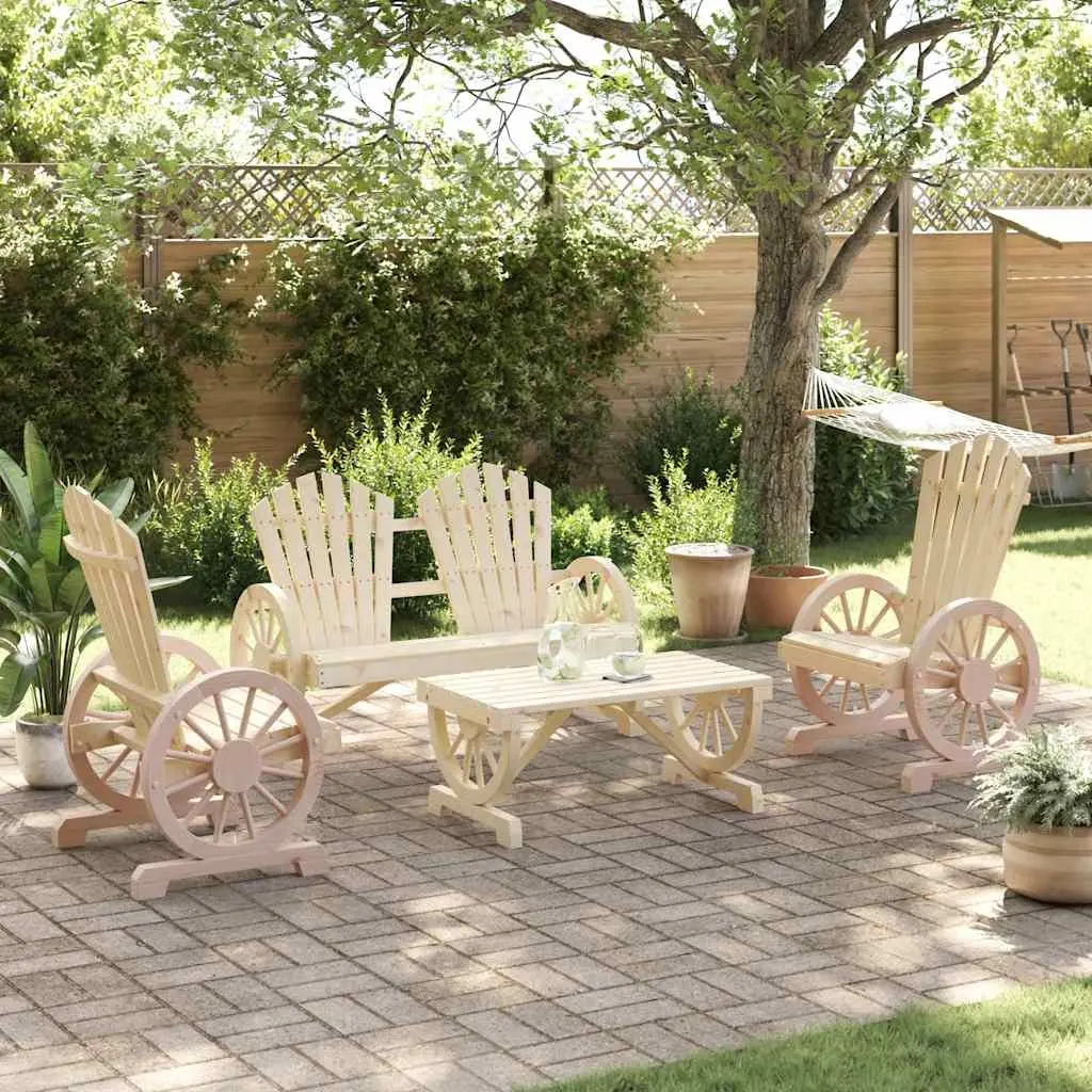 Adirondack Style Lounge Set for Outdoor Use Solid Fir Wood Brown 4 Piece