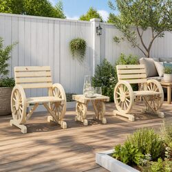 3 Piece Garden Lounge Set Adirondack Chair Coffee Table Outdoor Furniture Brown