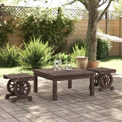 Set of 2 Solid Fir Wood Garden Footstools