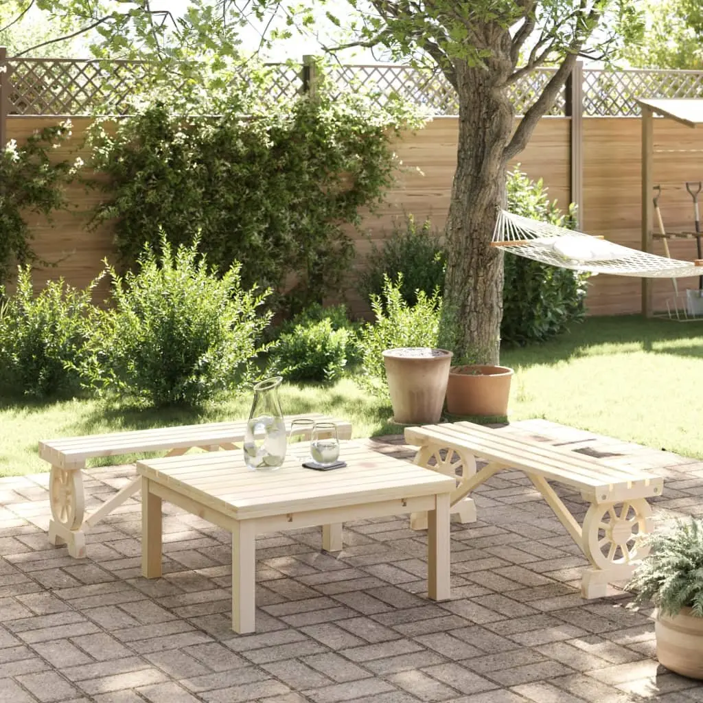 Garden Bench Outdoor Patio Seating Solid Wood Fir Brown 2 Piece
