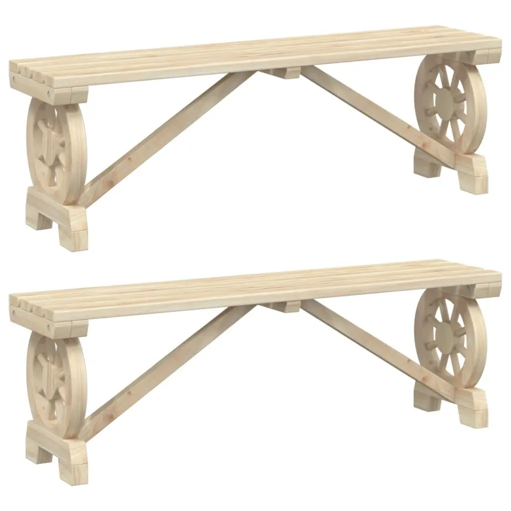 Garden Bench Outdoor Patio Seating Solid Wood Fir Brown 2 Piece