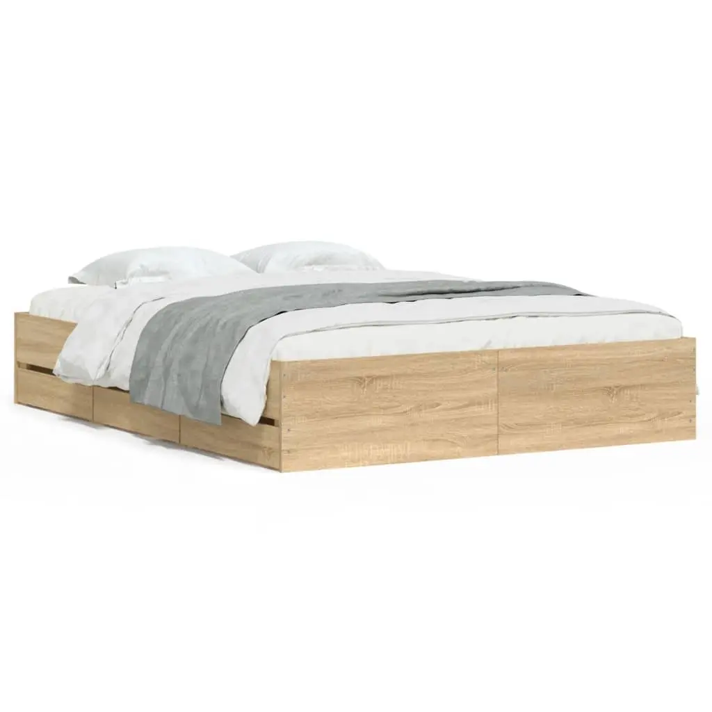 Bed Frame with Storage Drawers Bedroom Engineered Wood Brown 150x200cm