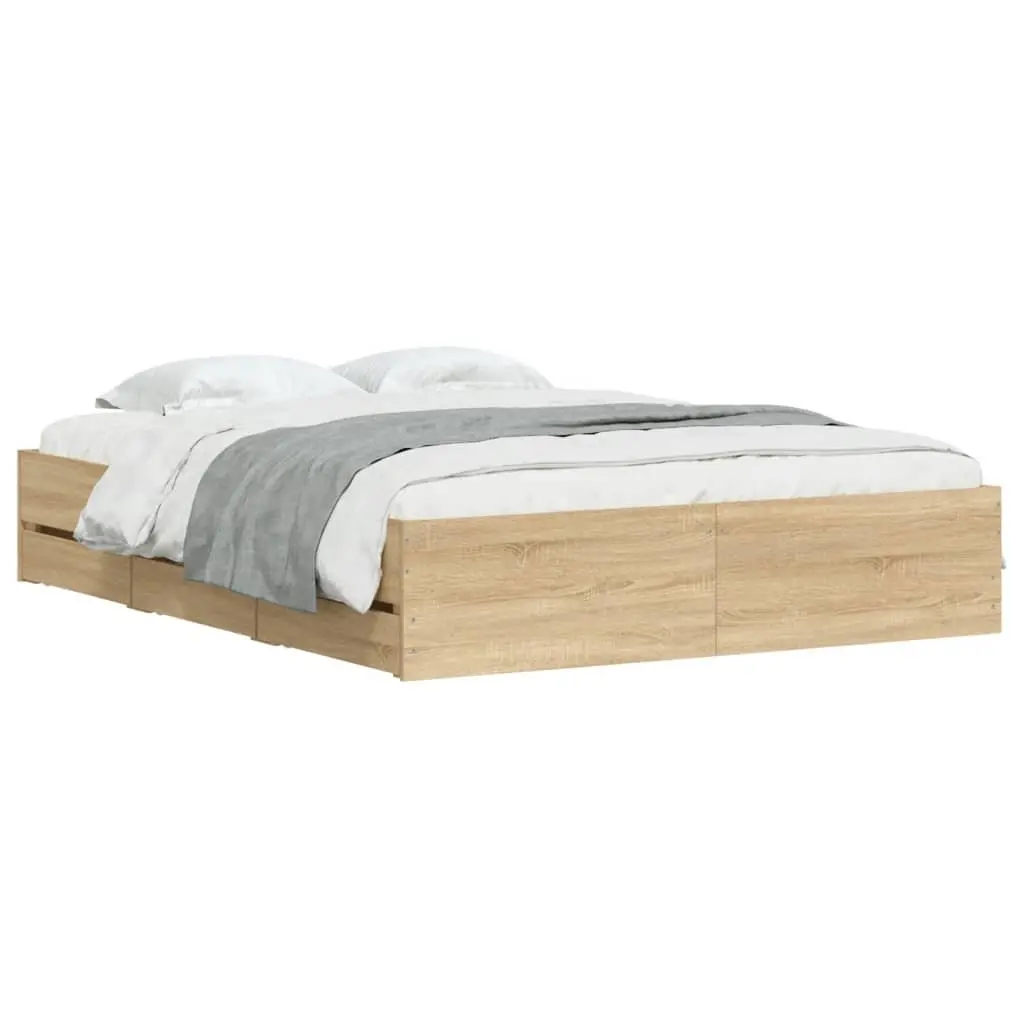 Bed Frame with Storage Drawers Bedroom Engineered Wood Brown 150x200cm