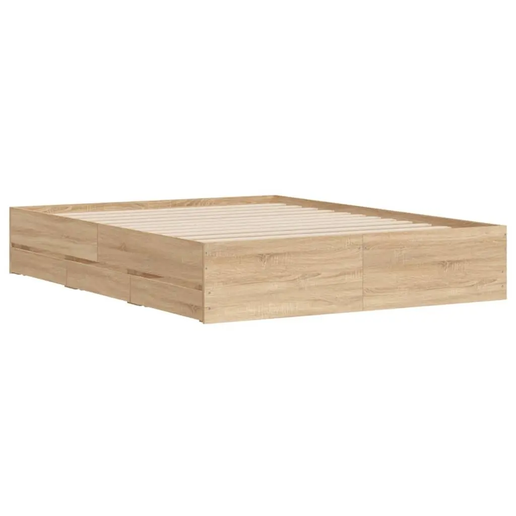 Bed Frame with Storage Drawers Bedroom Engineered Wood Brown 150x200cm