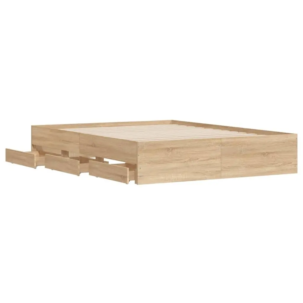 Bed Frame with Storage Drawers Bedroom Engineered Wood Brown 150x200cm