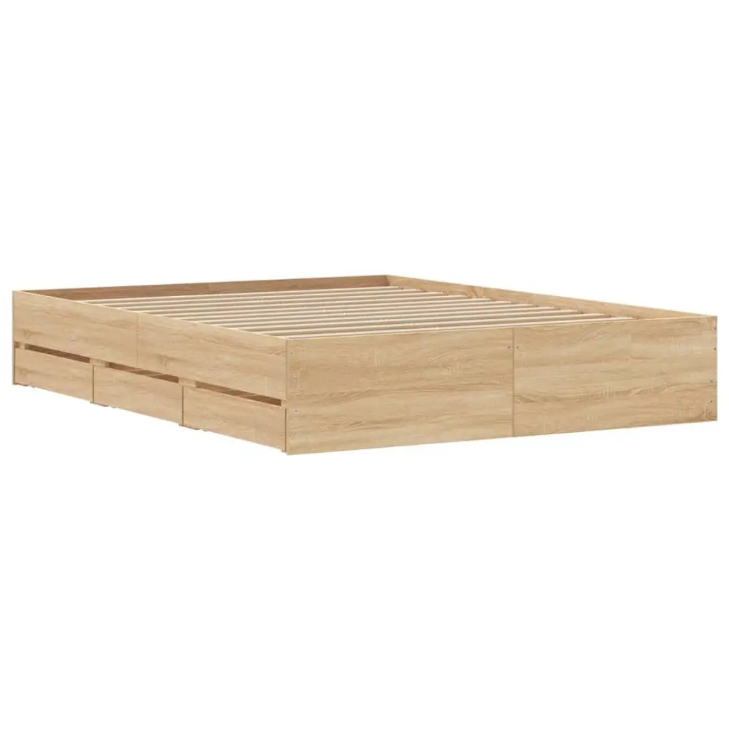 Bed Frame with Storage Drawers Bedroom Engineered Wood Brown 150x200cm