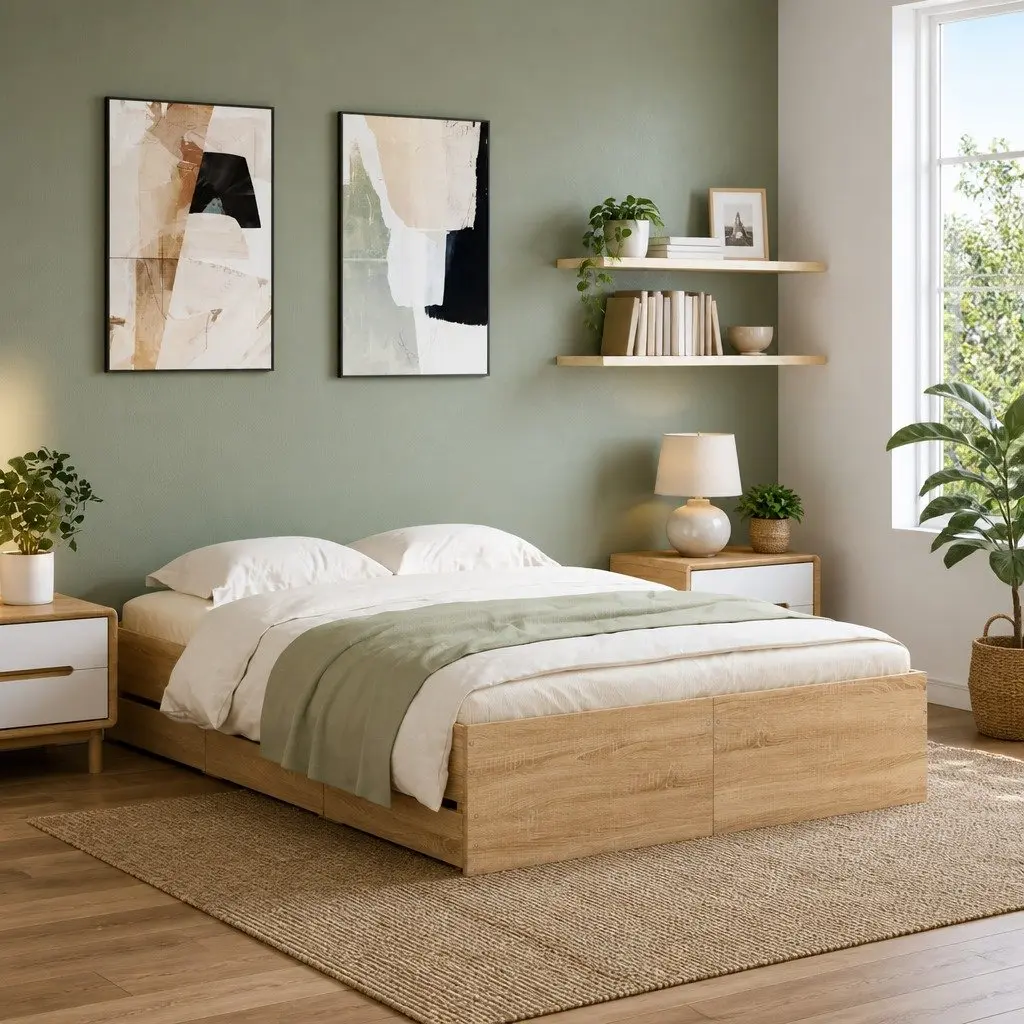 Engineered Wood Bed Frame with Storage Drawers 135x190cm