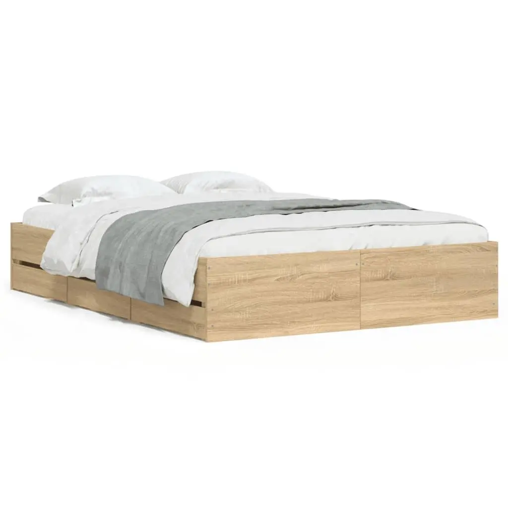 Engineered Wood Bed Frame with Storage Drawers 135x190cm