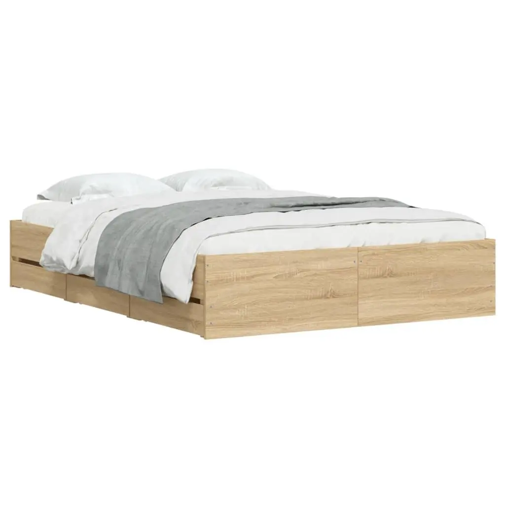 Engineered Wood Bed Frame with Storage Drawers 135x190cm