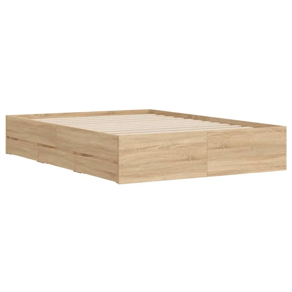 Engineered Wood Bed Frame with Storage Drawers 135x190cm