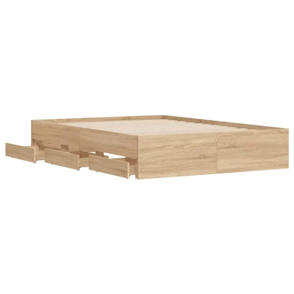Engineered Wood Bed Frame with Storage Drawers 135x190cm