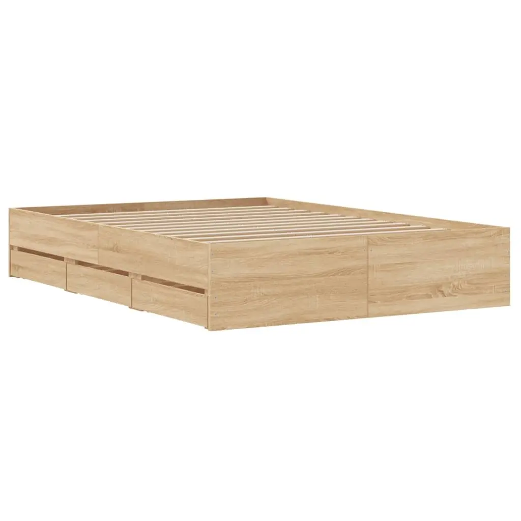 Engineered Wood Bed Frame with Storage Drawers 135x190cm