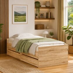 Engineered Wood Bed Frame with Drawers, 90x190cm Dimensions