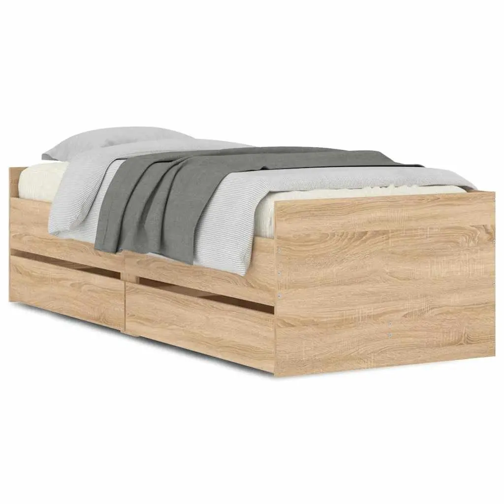 Bed Frame with Storage Drawers Slatted Base Bedroom Furniture Brown 90x190cm
