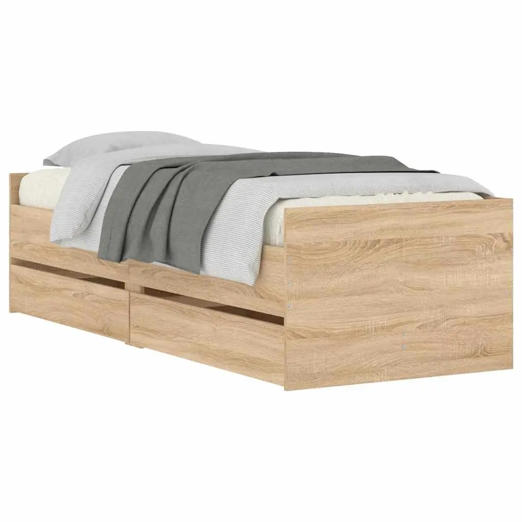 Bed Frame with Storage Drawers Slatted Base Bedroom Furniture Brown 90x190cm