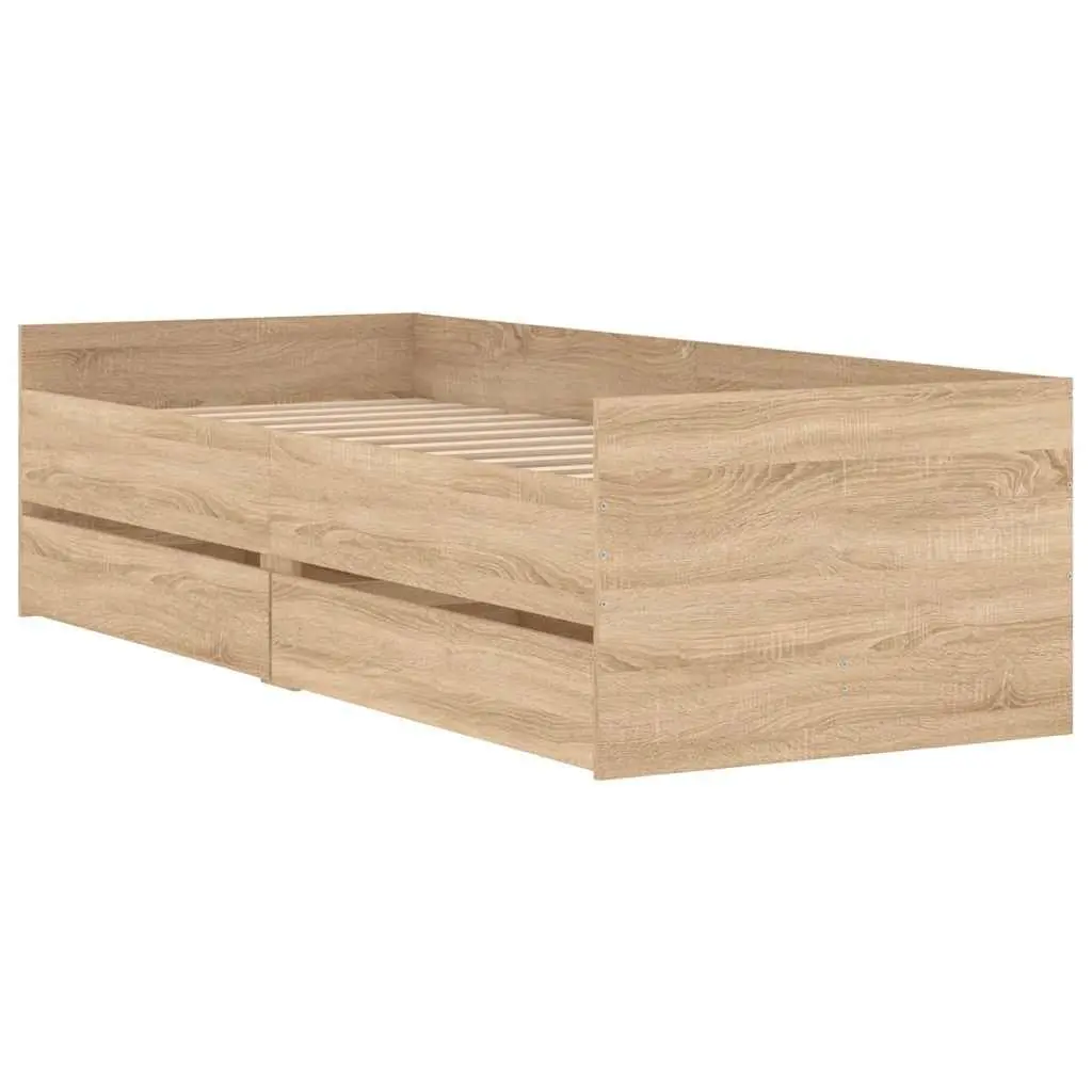 Bed Frame with Storage Drawers Slatted Base Bedroom Furniture Brown 90x190cm