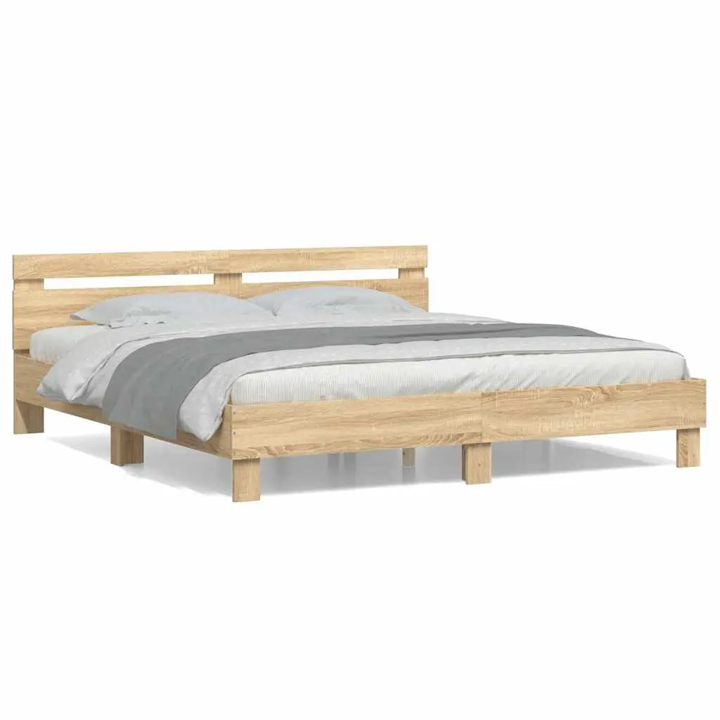 King Bed Frame for Bedroom Sonoma Oak Brown Engineered Wood 183 x 203 cm