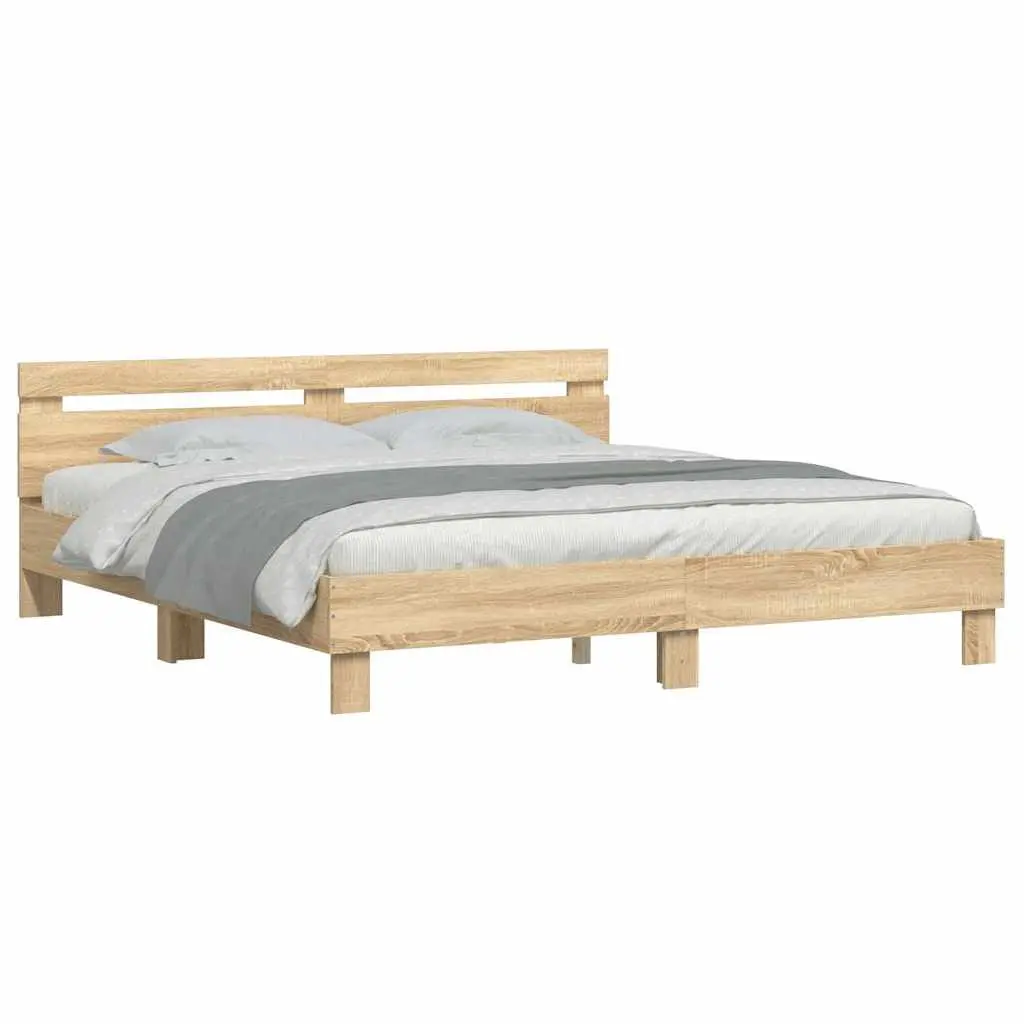 King Bed Frame for Bedroom Sonoma Oak Brown Engineered Wood 183 x 203 cm